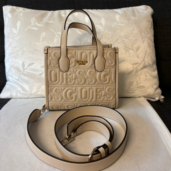 Guess Cream Embossed Shoulder Bag